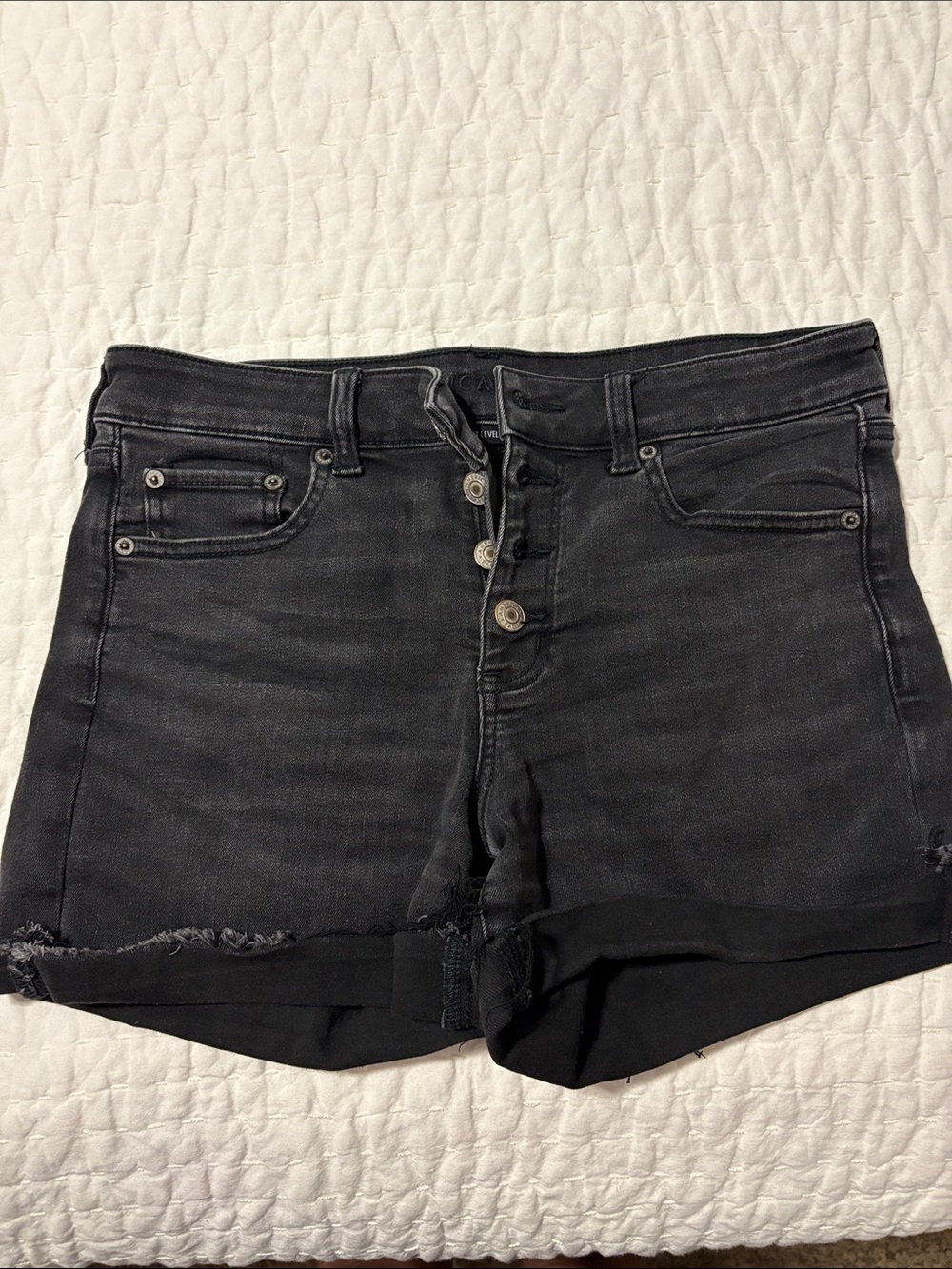 American Eagle Outfitters Black Button-Front Denim Shorts